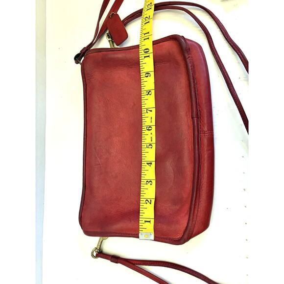 Vintage Red Leather Coach Crossbody Convertible Clutch Bag Brass Hardware - Picture 11 of 13